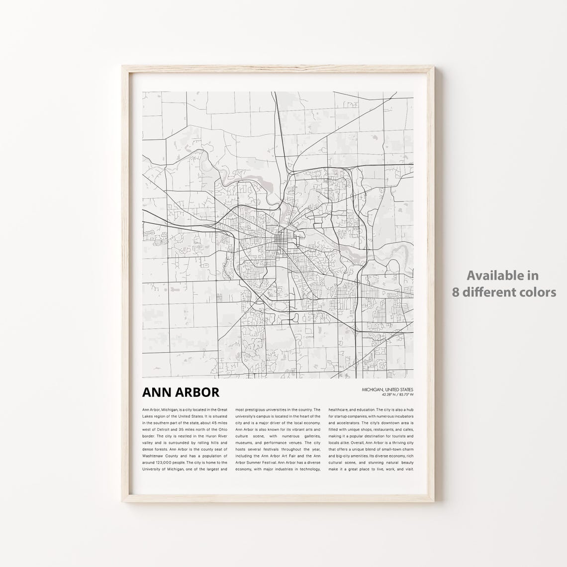 Ann Arbor Map Print Travel Wall Decor Art Michigan Housewarming Gift Personalized Poster