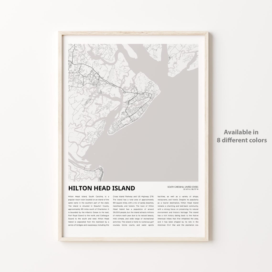 Hilton Head Island South Carolina City Map Coastal Decor Poster