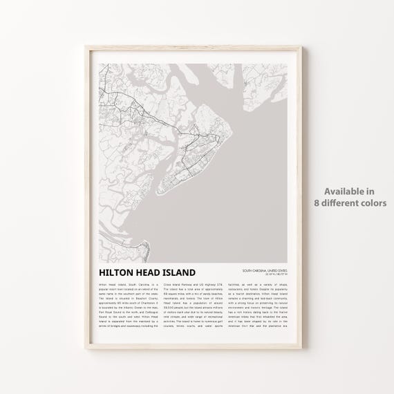 Hilton Island Map Print Travel Wall Decor Art South Carolina
