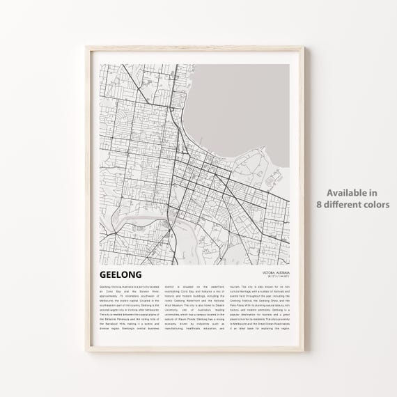 Geelong Map Print Travel Wall Decor Art Victoria Housewarming Gift