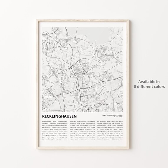 Recklinghausen Germany Minimalist City Street Map Art Print Decor Gift