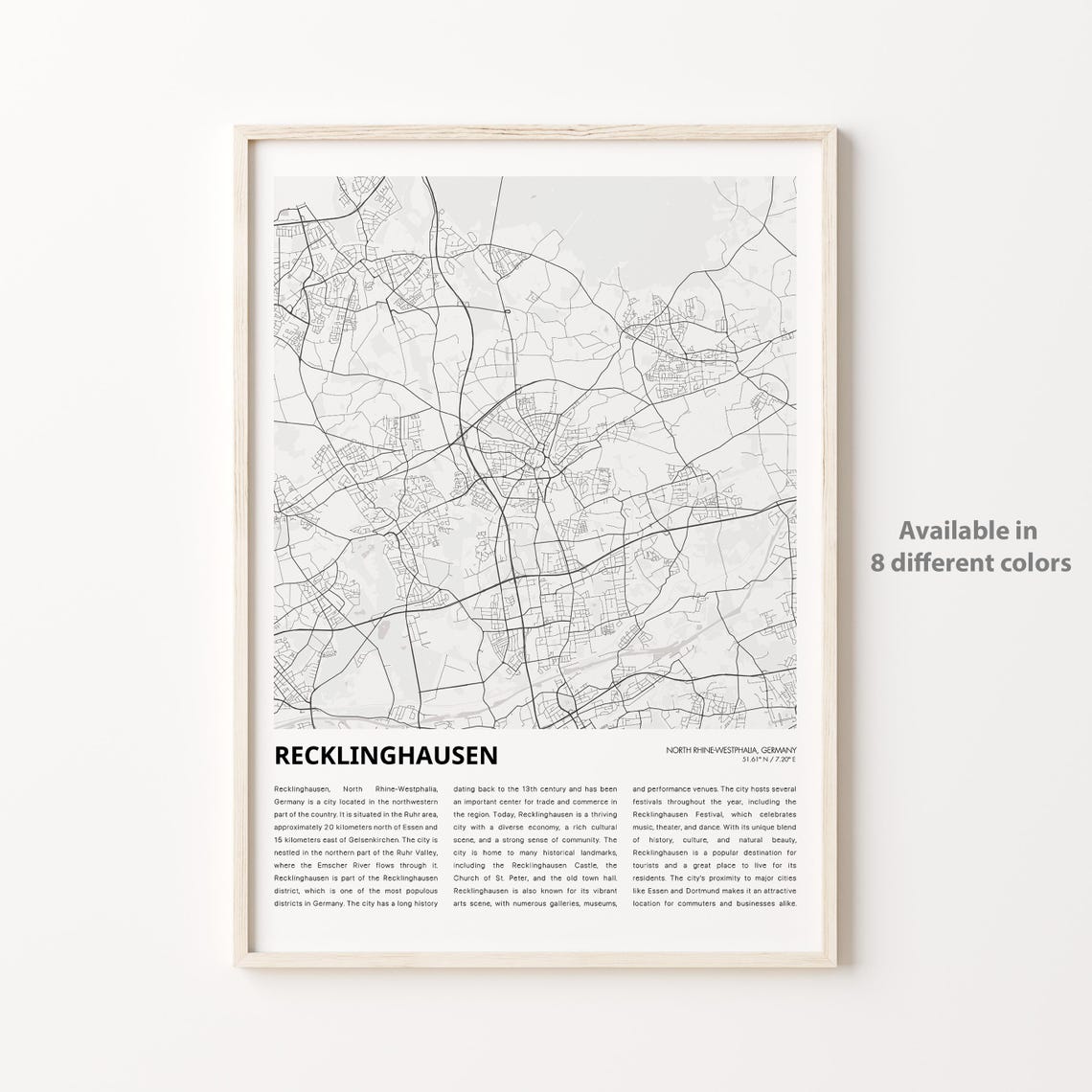 Recklinghausen Germany Minimalist City Street Map Art Print Decor Gift