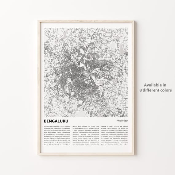 Bengaluru Map Print Travel Wall Decor Art Karnataka Housewarming Gift Personalized