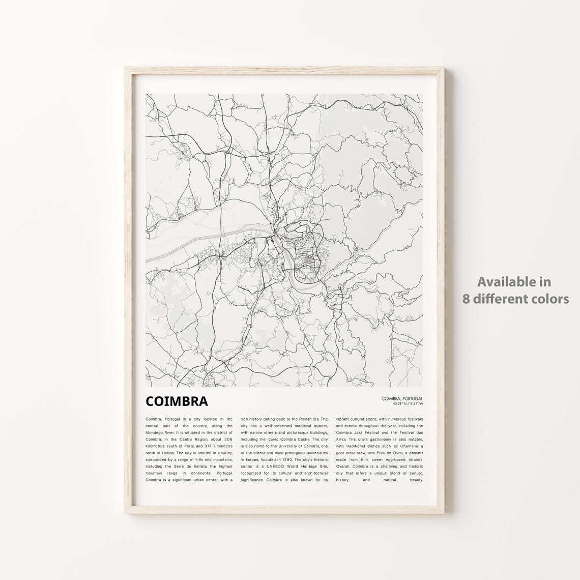 Coimbra Map Print Travel Wall Decor Art Housewarming Gift