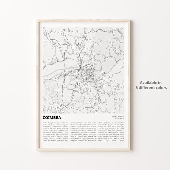 Coimbra Map Print Travel Wall Decor Art Housewarming Gift