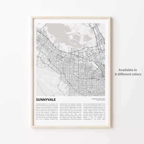 Sunnyvale California Minimalist Street Map Poster for Tech Lovers