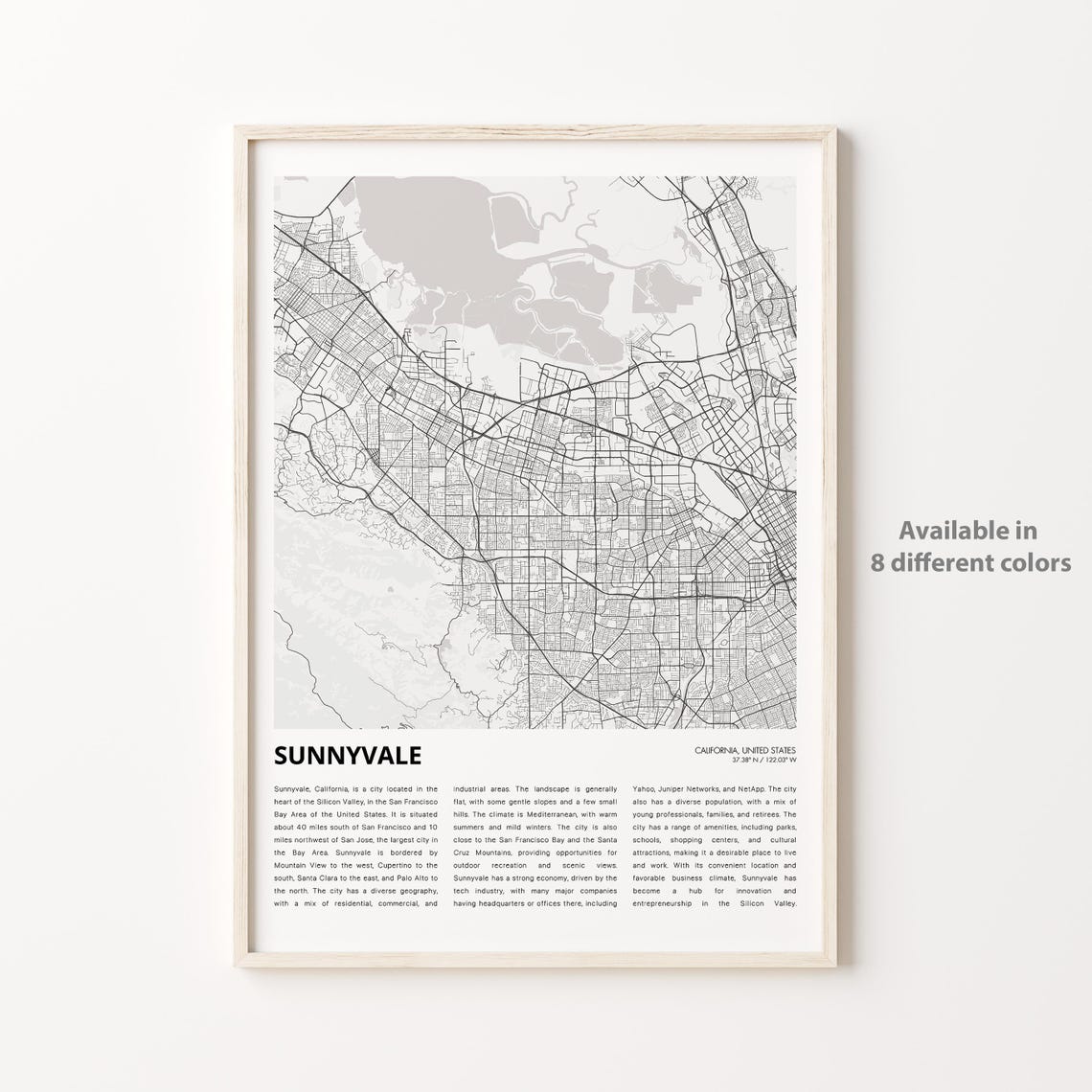 Sunnyvale California Minimalist Street Map Poster for Tech Lovers