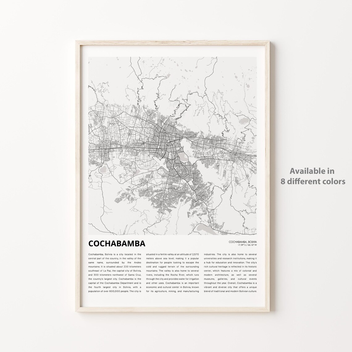Cochabamba Bolivia Minimal City Street Map Travel Art Poster