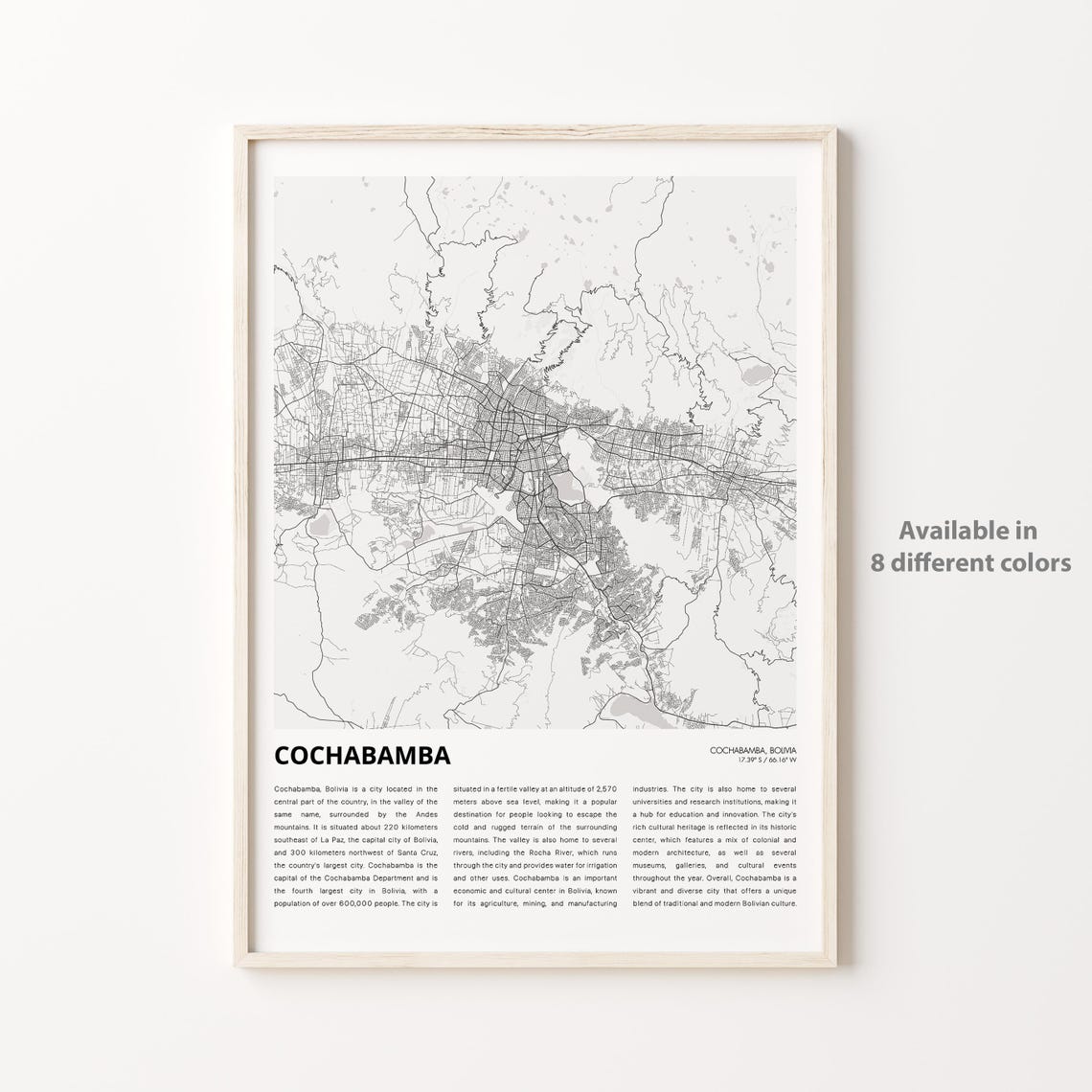 Cochabamba Map Print Travel Wall Decor Art Housewarming Gift