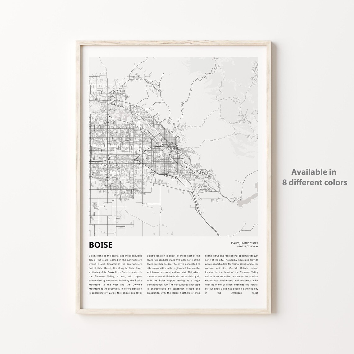 Boise Idaho Minimalist Black And White City Street Map Print