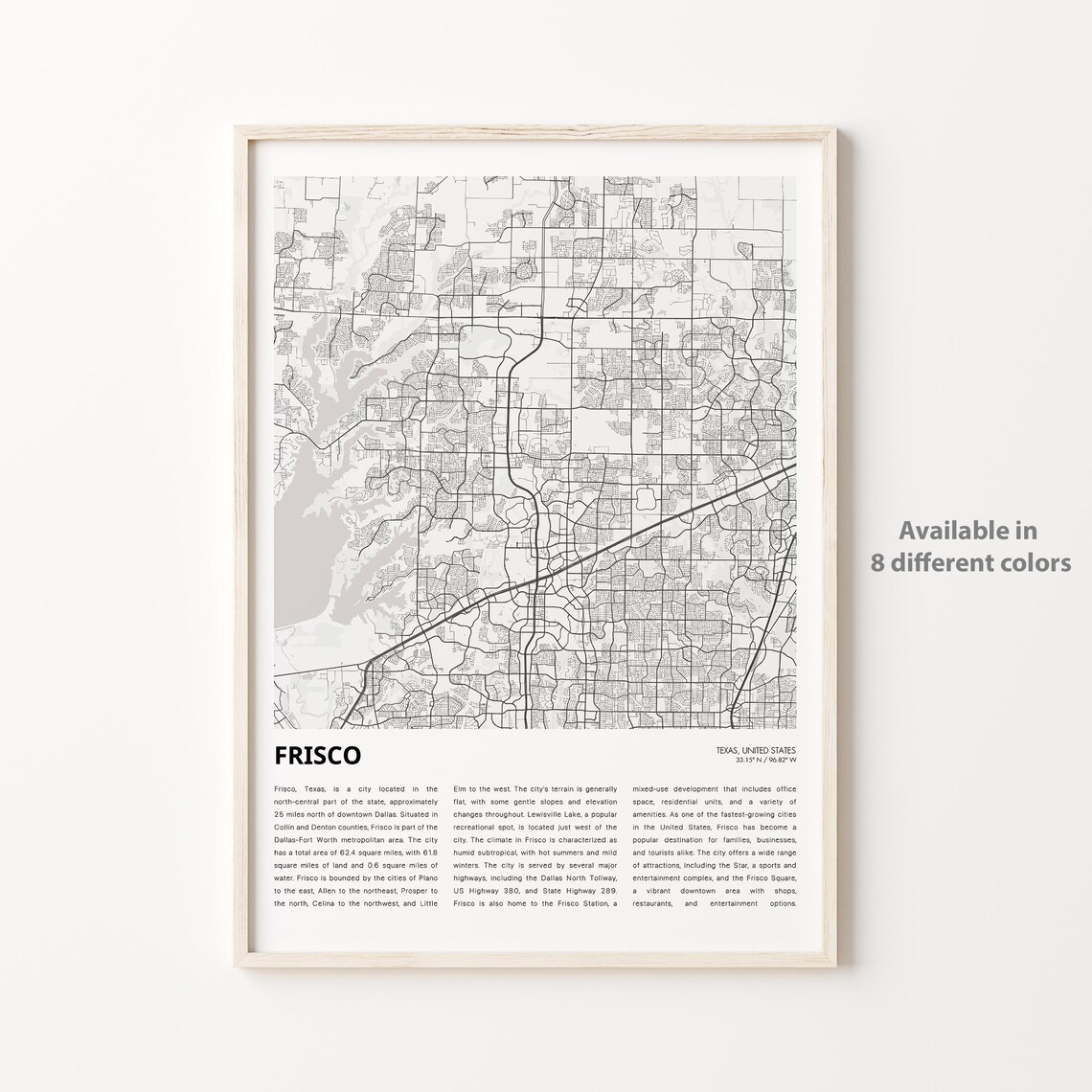 Frisco Map Travel Poster, Texas Wall Decor