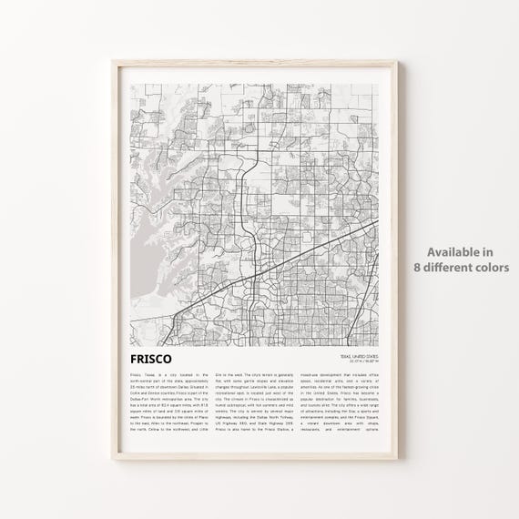 Frisco Map Travel Poster, Texas Wall Decor