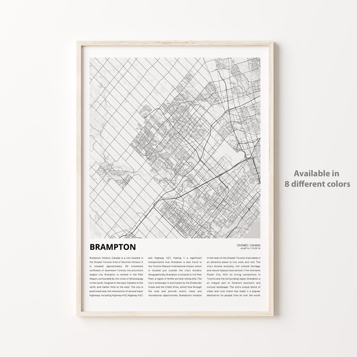 Brampton Ontario City Street Map Minimalist Travel Wall Art Decor