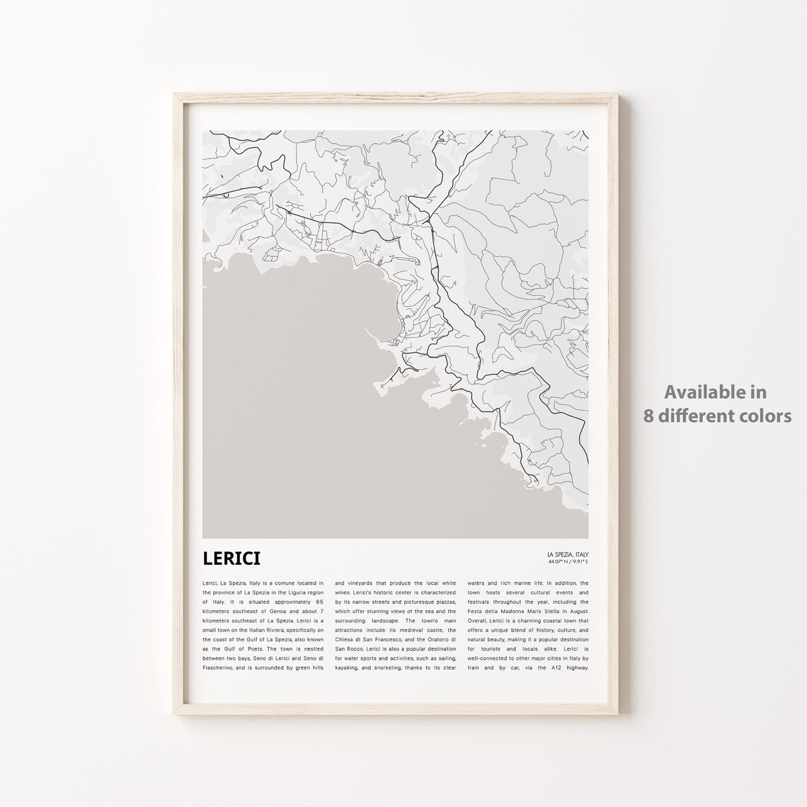 Lerici Italy City Map Street Layout Monochrome Travel Poster