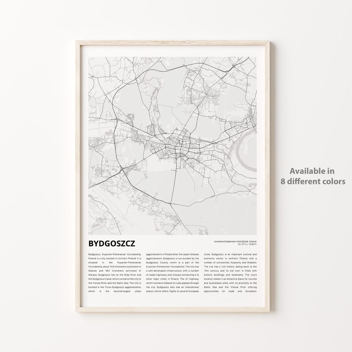 Bydgoszcz Map Print Travel Wall Decor Art Kuyavianpomeranian Voivodeship Housewarming Gift