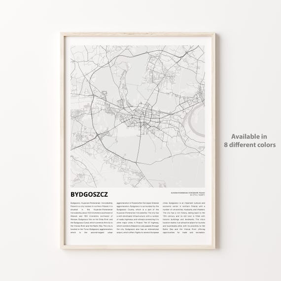 Bydgoszcz Map Print Travel Wall Decor Art Kuyavianpomeranian Voivodeship Housewarming Gift