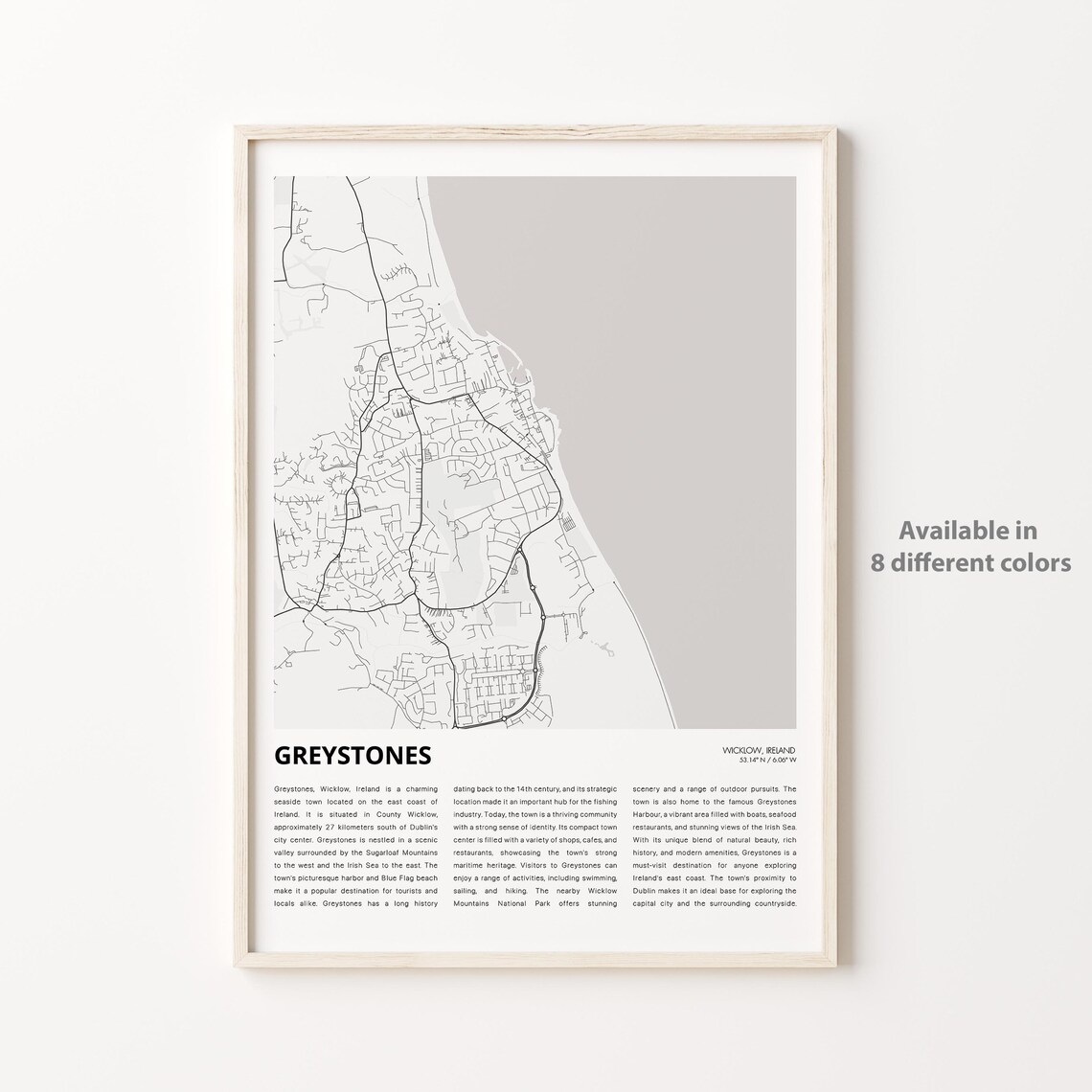 Greystones Ireland Coastal Town Street Map Minimalist Travel Poster