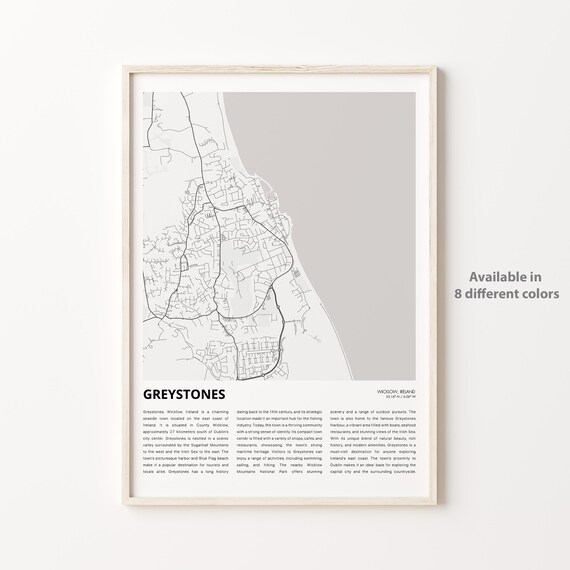 Greystones Ireland Coastal Town Street Map Minimalist Travel Poster