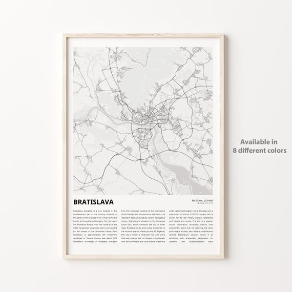 Bratislava Map Print Travel Wall Decor Art Housewarming Gift