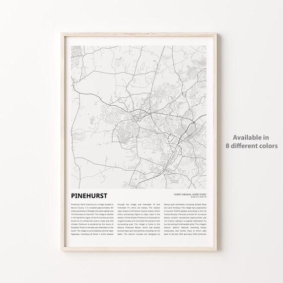 Pinehurst North Carolina City Map Street Line Travel Art Art Poster
