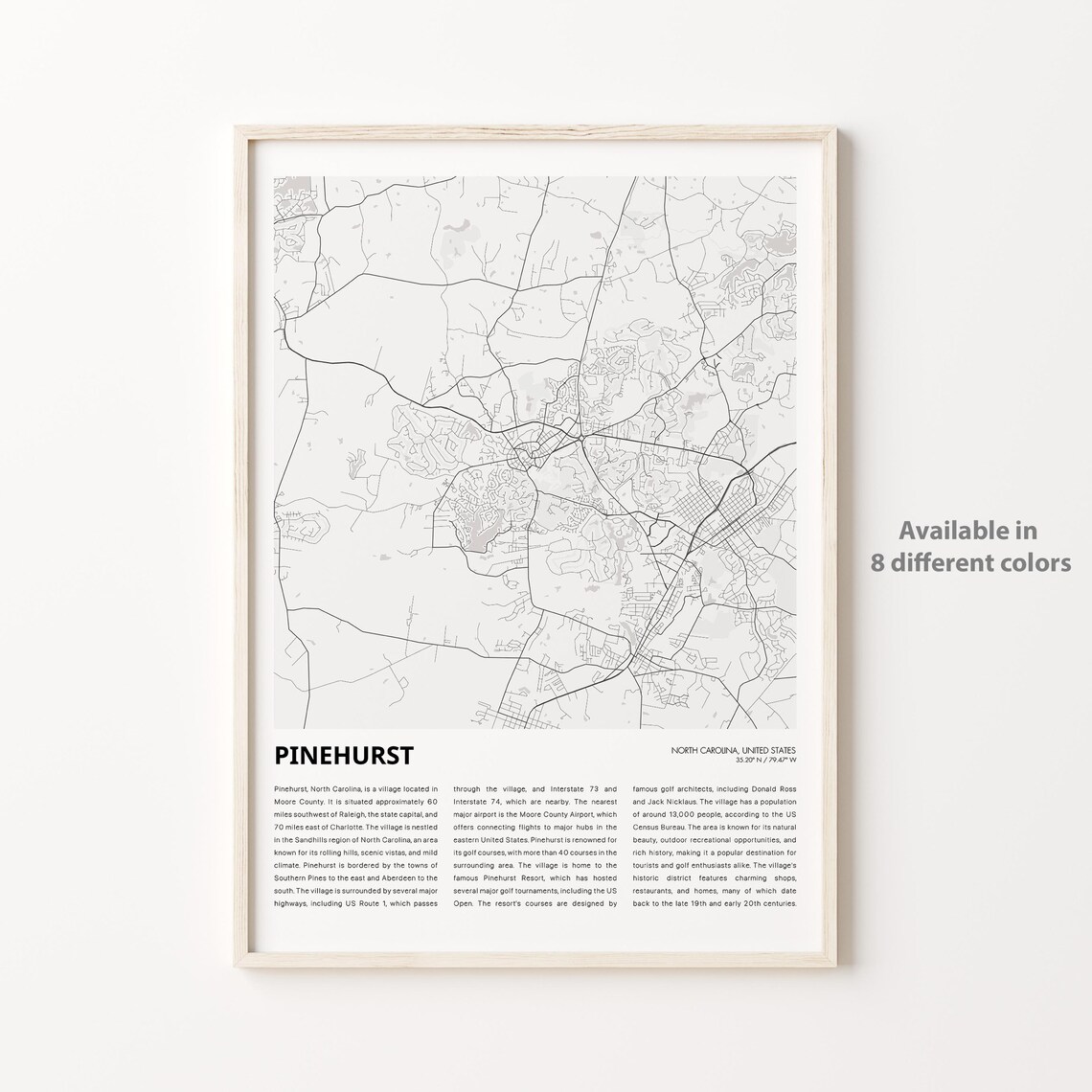 Pinehurst North Carolina City Map Street Line Travel Art Art Poster
