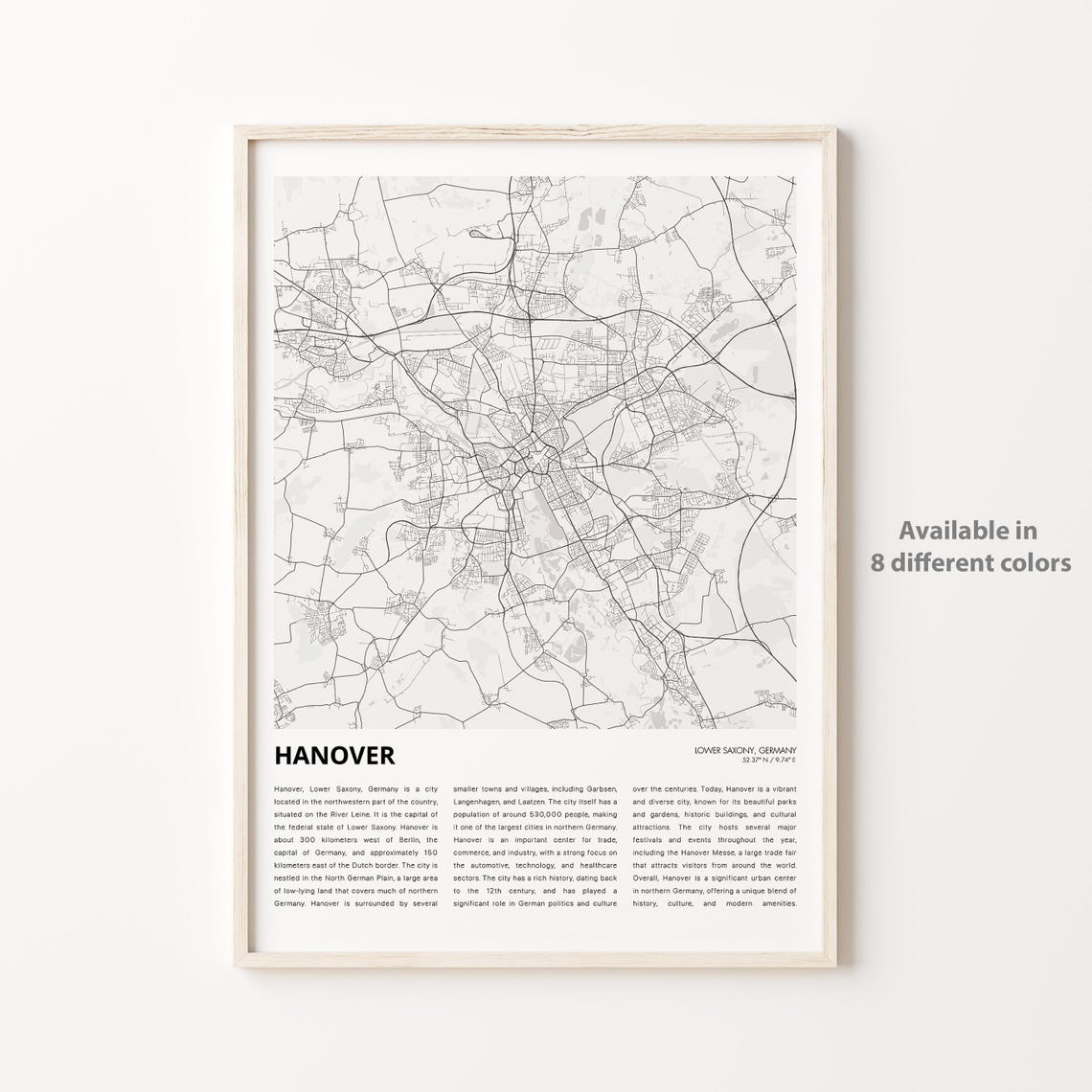 Hanover Map Print Travel Wall Decor Art Lower Saxony Housewarming Gift
