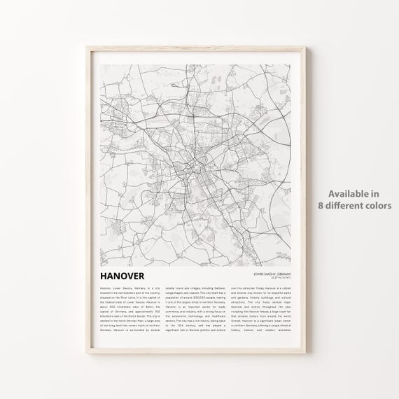 Hanover Map Print Travel Wall Decor Art Lower Saxony Housewarming Gift