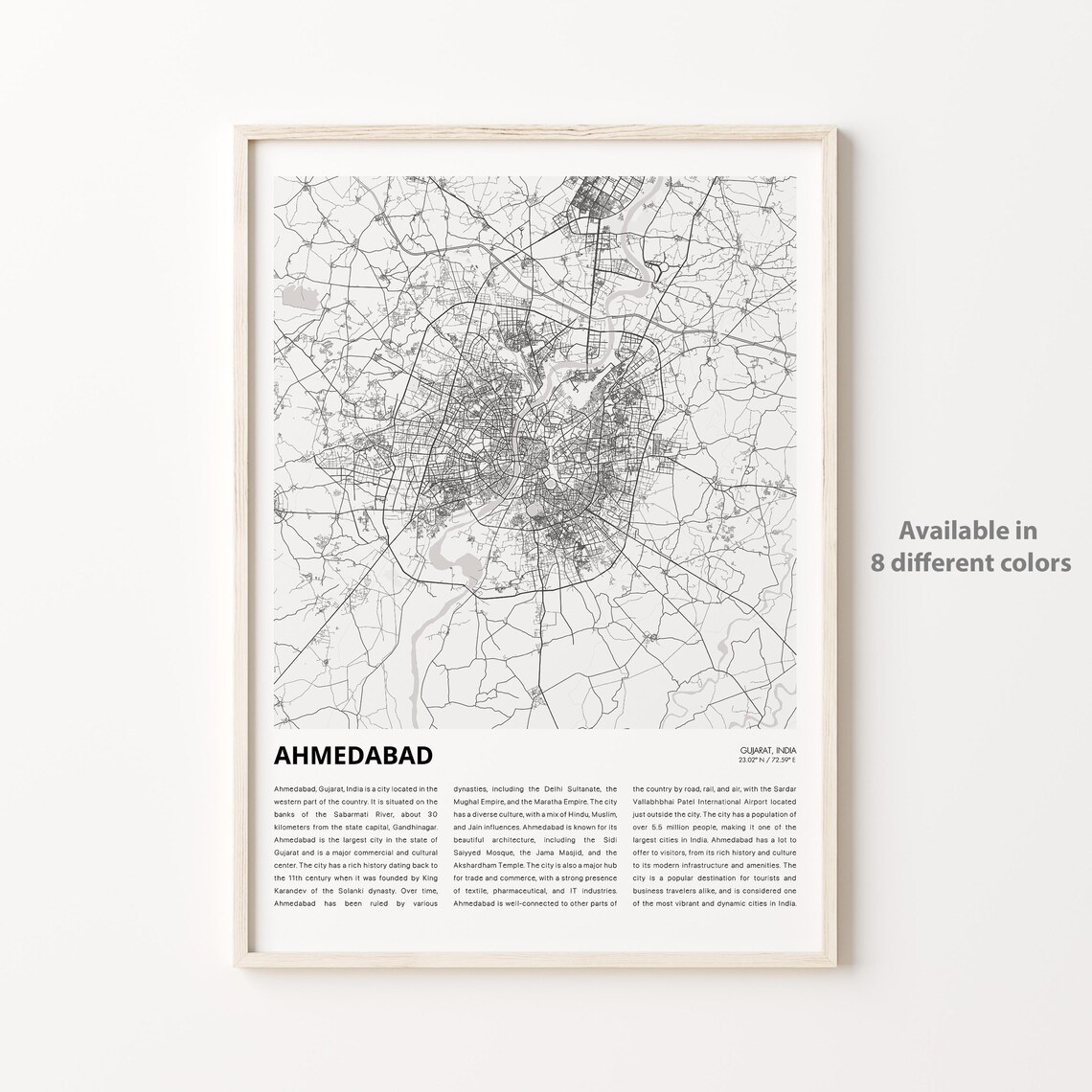 Ahmedabad India Monochrome City Street Map Minimalist Travel Poster