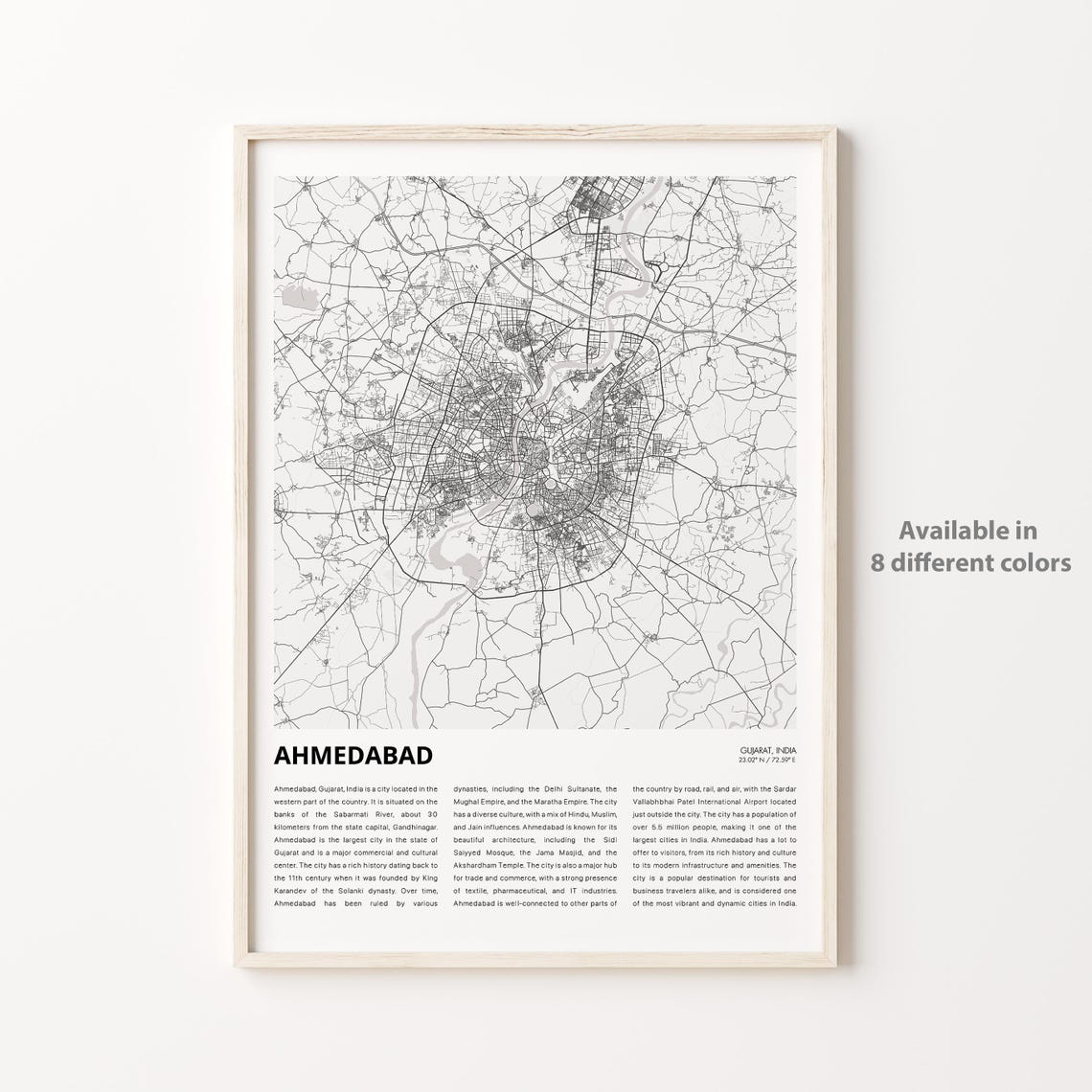 Ahmedabad Map Print Travel Wall Decor Art Gujarat Housewarming Gift Poster