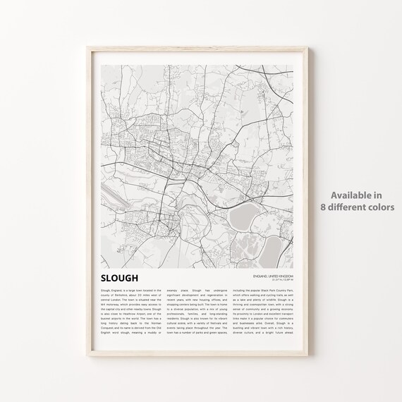 Slough England Minimalist City Street Map Travel Decor Poster