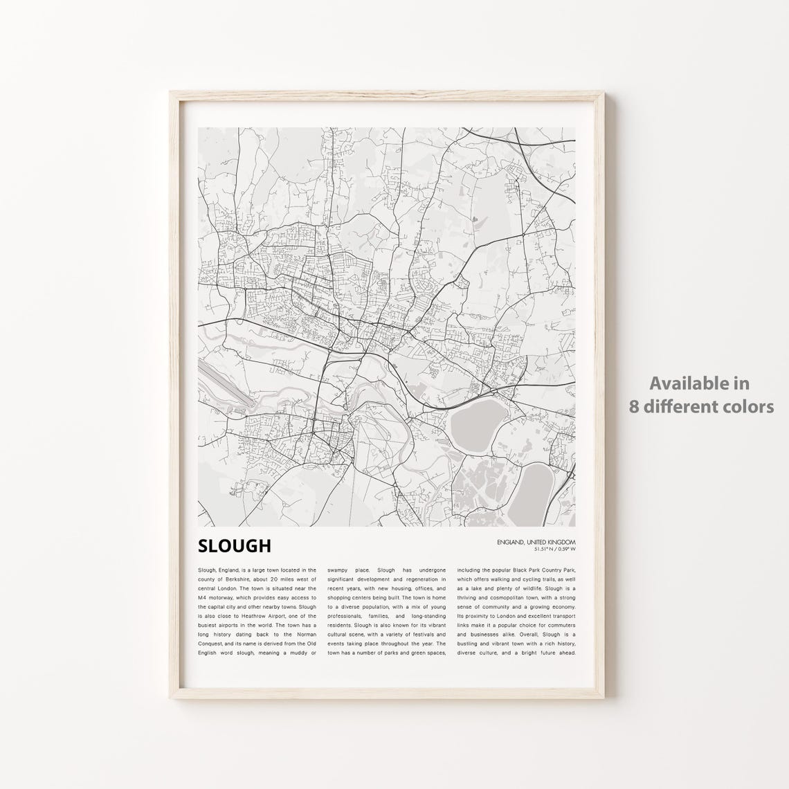 Slough England Minimalist City Street Map Travel Decor Poster