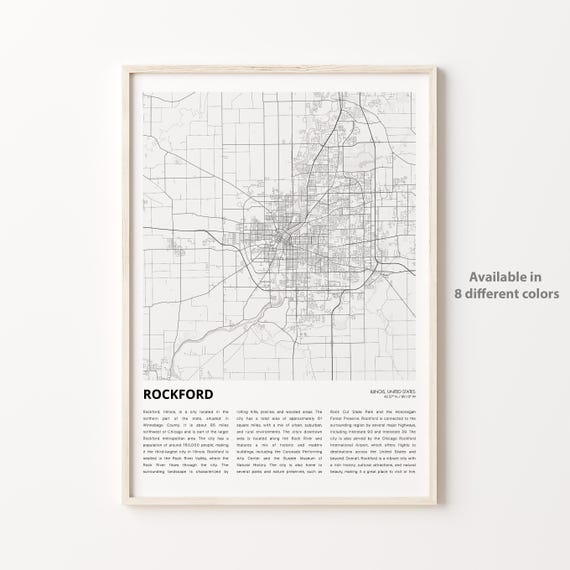 Rockford Illinois Modern Minimalist City Street Map Travel Poster