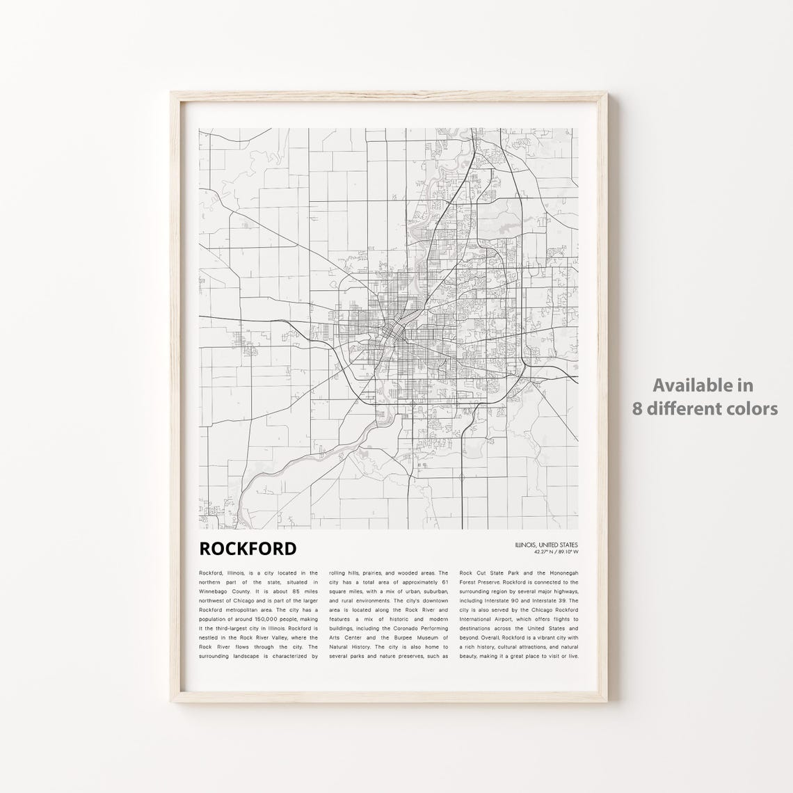 Rockford Illinois Modern Minimalist City Street Map Travel Poster