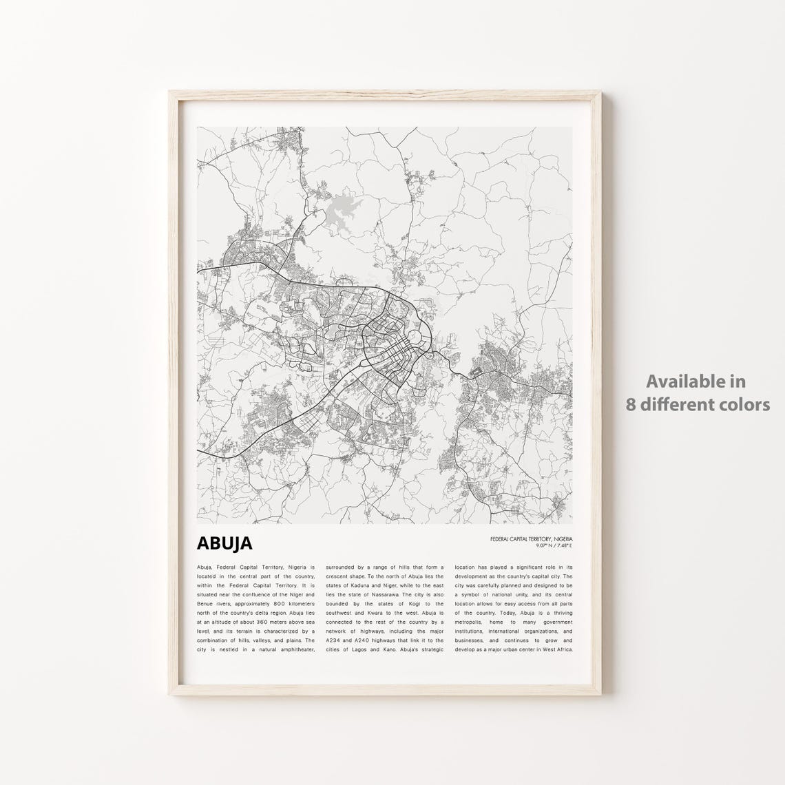 Abuja Nigeria Capital Minimalist Street Map Poster with Text