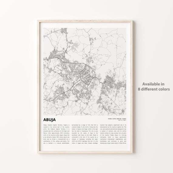Abuja Map Print Travel Wall Decor Art Federal Capital Territory Housewarming Gift Poster