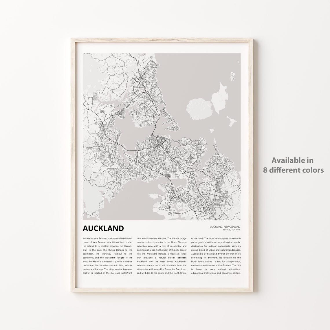 Auckland New Zealand Minimalist Street Map Poster for Home Decor
