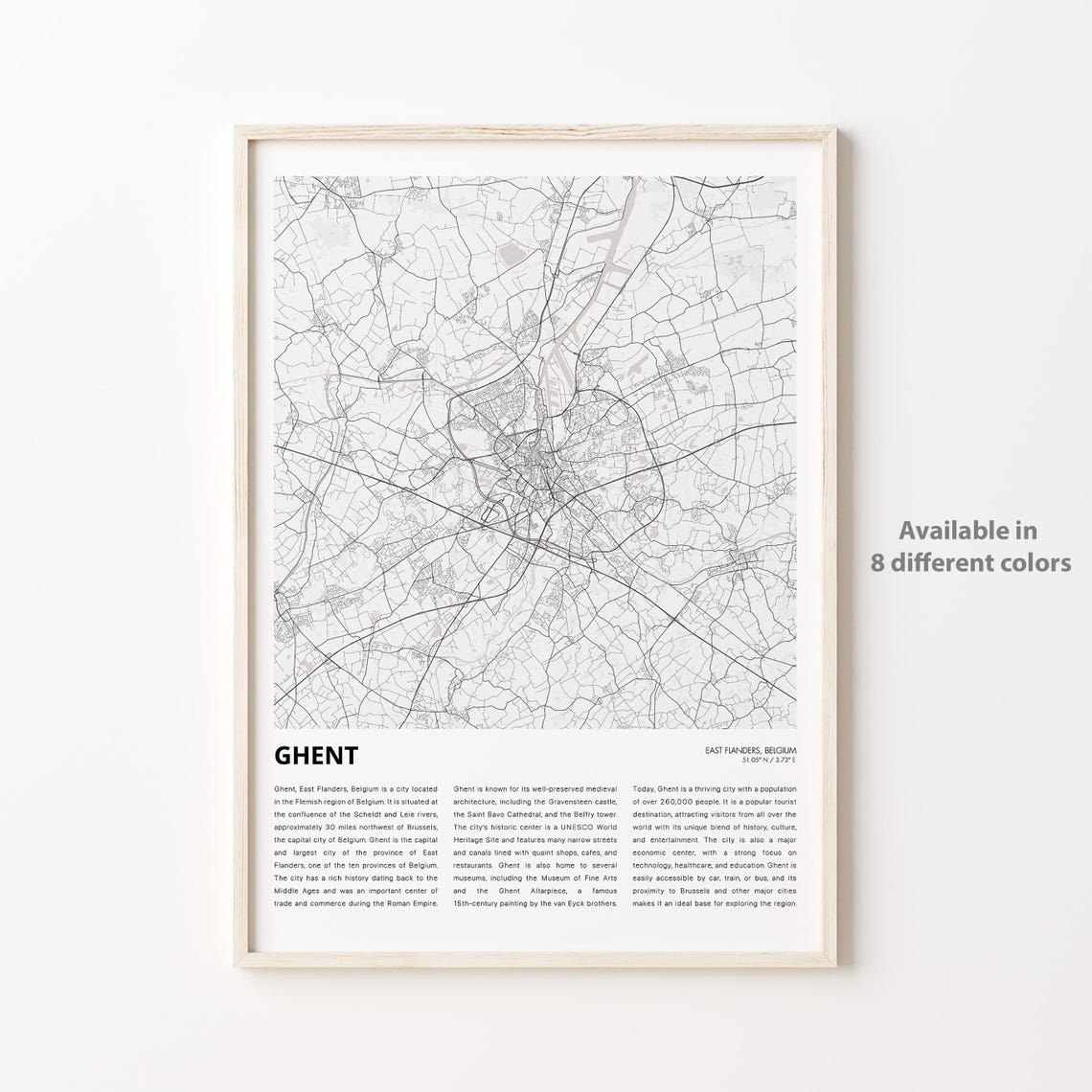 Ghent Belgium City Street Map Minimalist Travel Wall Decor Poster