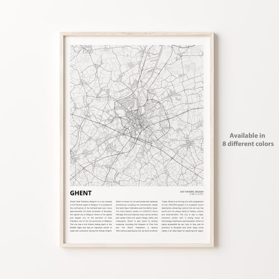 Ghent Map Print Travel Wall Decor Art East Flanders Housewarming Gift