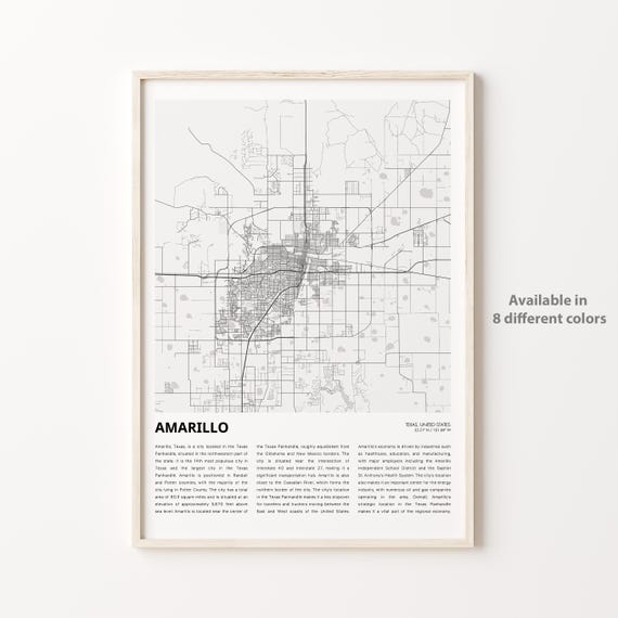 Amarillo Map Print Travel Wall Decor Art Texas Housewarming Gift Personalized Poster