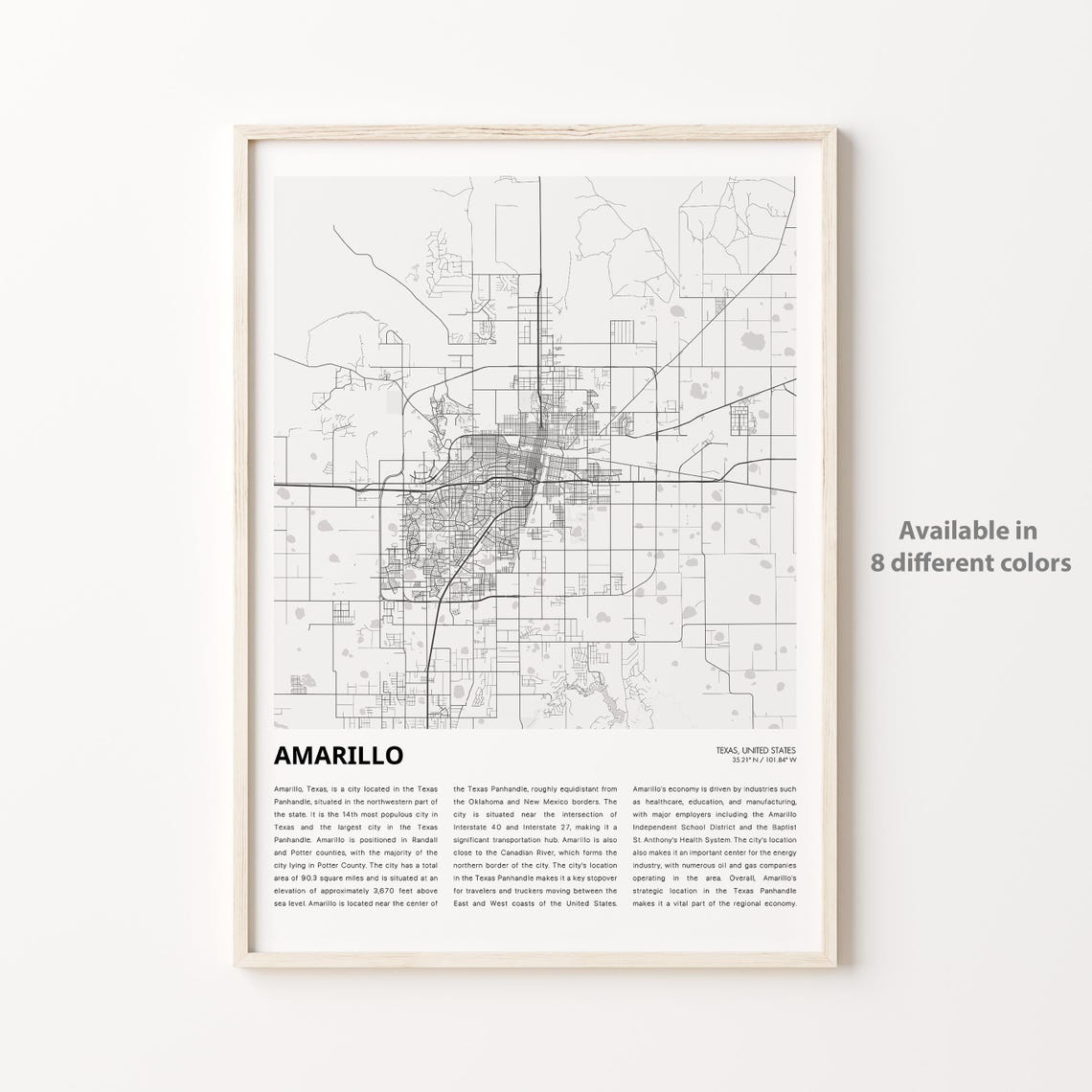 Amarillo Map Print Travel Wall Decor Art Texas Housewarming Gift Personalized Poster
