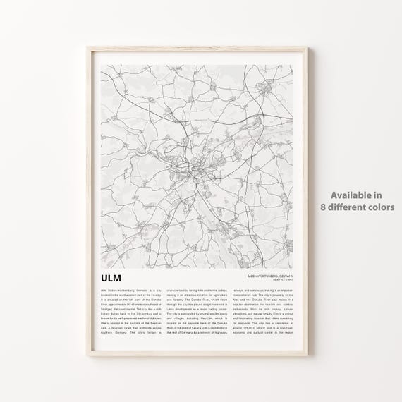 Ulm Germany Baden Street Map Modern Minimalist Travel Poster