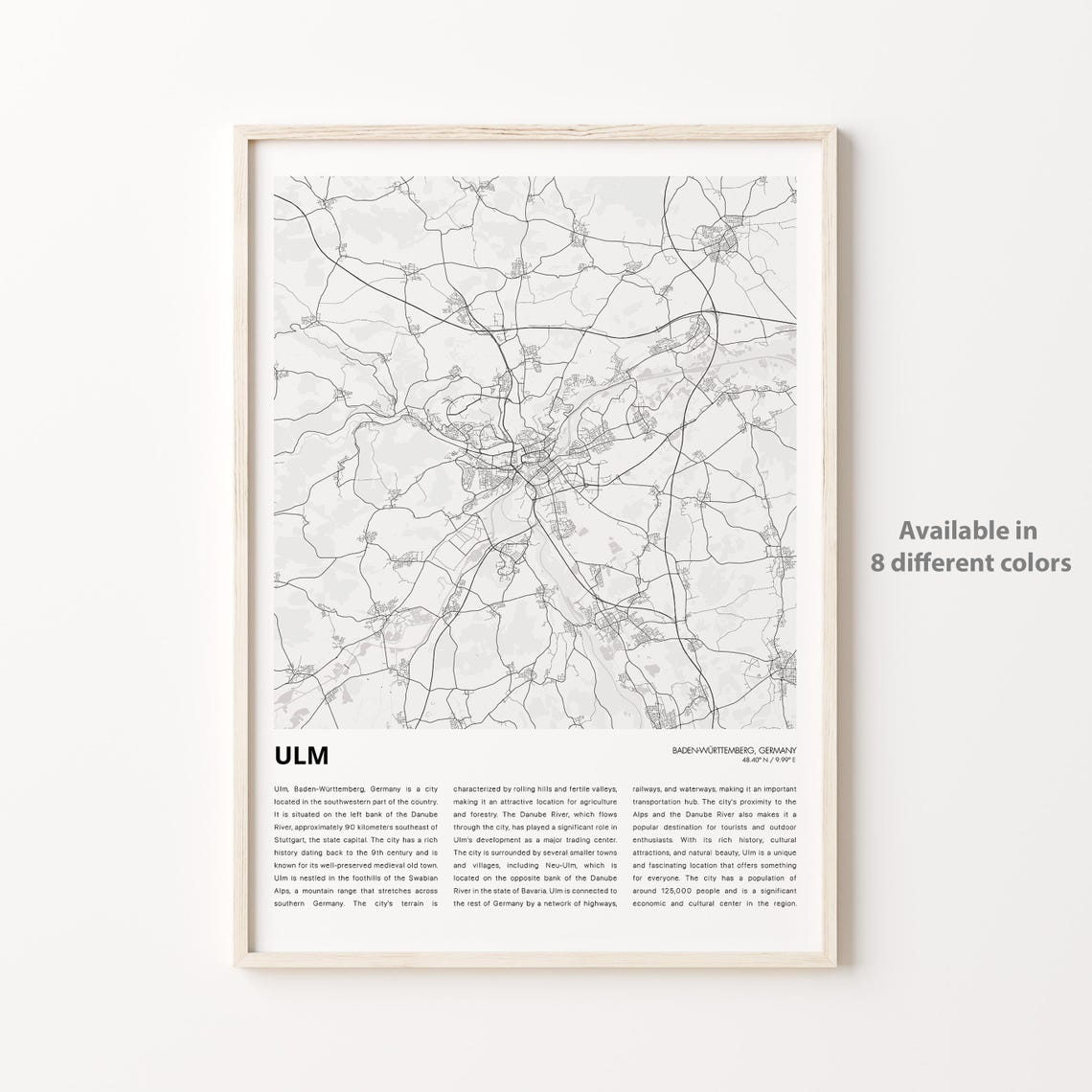 Ulm Germany Baden Street Map Modern Minimalist Travel Poster