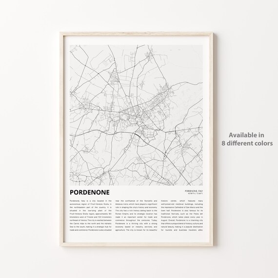 Pordenone Italy Minimalist City Street Map Art Print Decor Gift