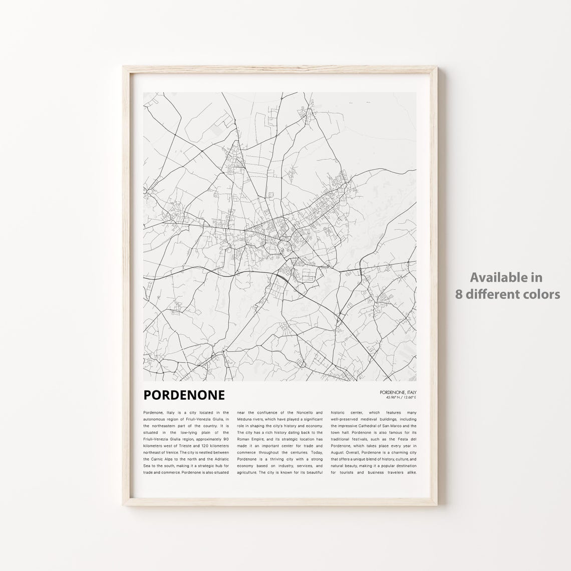 Pordenone Italy Minimalist City Street Map Art Print Decor Gift