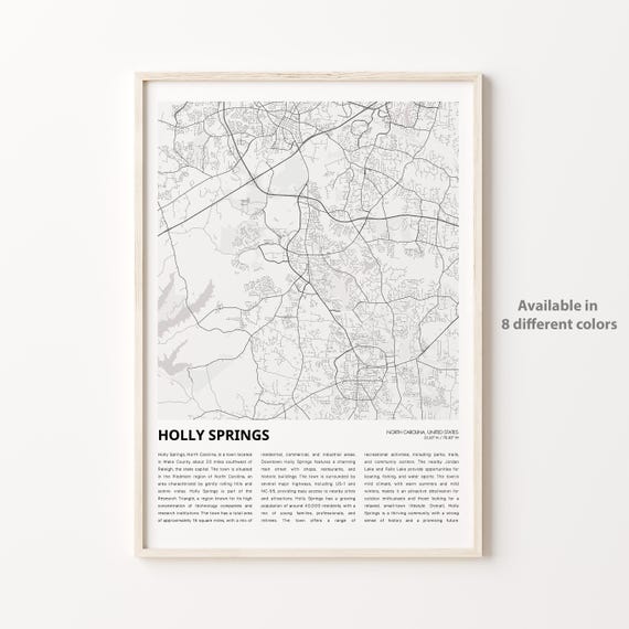 Holly Springs Map Print Travel Wall Decor Art North Carolina Housewarming Gift