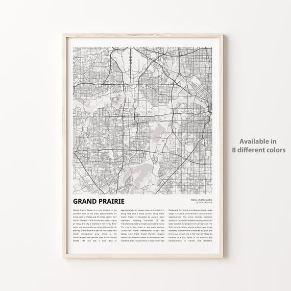 Grand Prairie Map Print Travel Wall Decor Art Texas Housewarming Gift