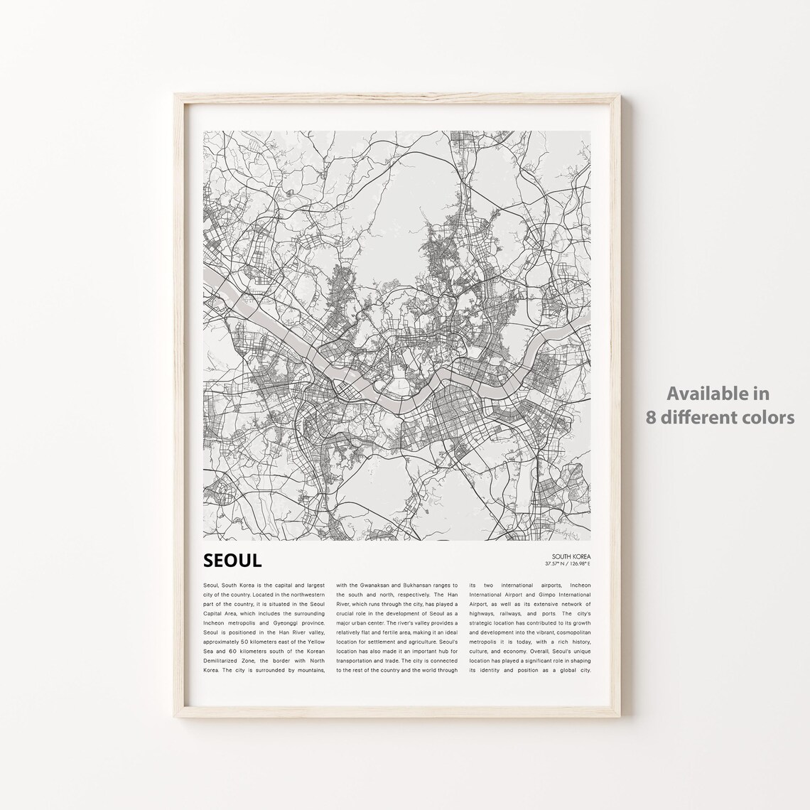 Seoul South Korea Minimalist City Street Map Vintage Travel Poster