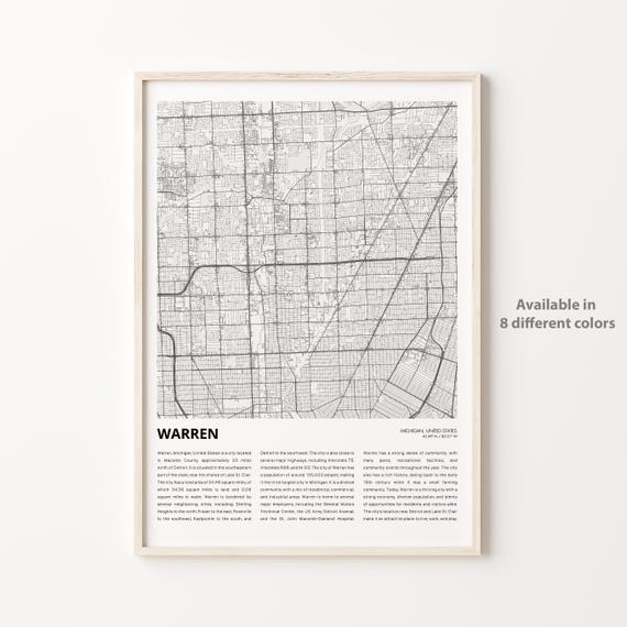 Warren Michigan USA Minimalist Street Map Monochrome Art Poster