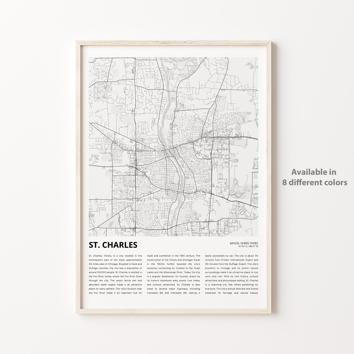 St Charles Map Print, Illinois Travel Poster