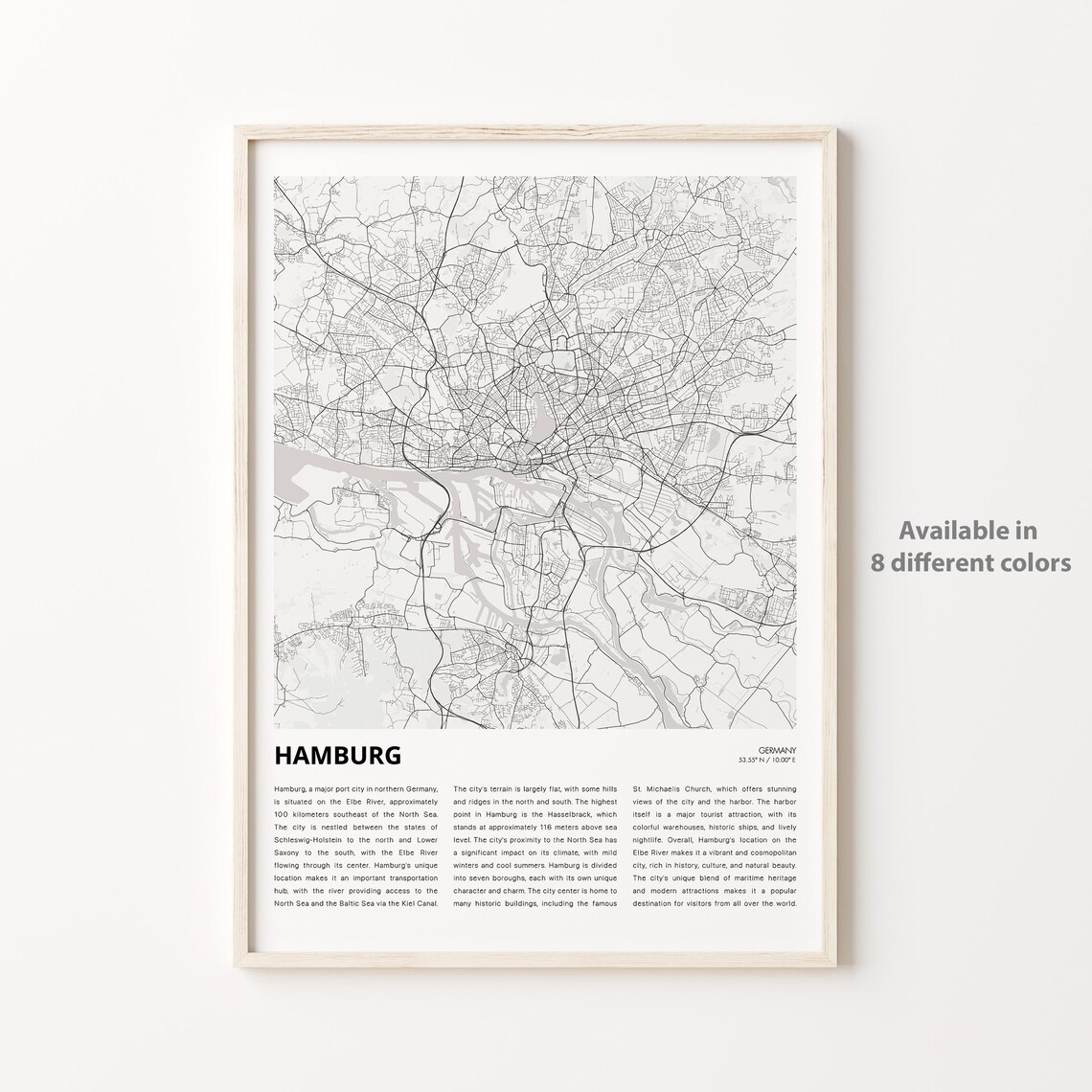 Hamburg Germany Elbe River Port City Street Map Minimalist Travel Poster